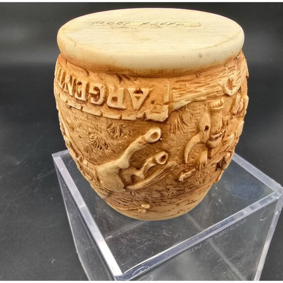 Vintage Argentine Hand-Carved Decorative Vessel Western Metal Interior HS121 - Picture 8 of 8